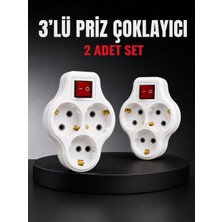 AyrStore 3’lü Priz Çoklayıcı 2 Adet Set Anahtarlı Kablosuz Duvar Tipi Priz Çoğaltıcı