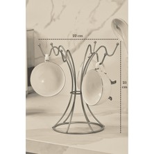 Edora Home Mat Gümüş 6 Kancalı Bardak Askılığı Kupa Fincan Düzenleyici Paslanmaz Metal