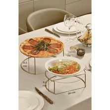 Edora Home 2'li Mat Gold Metal Sunumluk İkramlık Servis Tabağı 2 Adet Şeffaf Pleksi