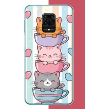 Aksesuarist Redmi Note 9 Pro-9s Uyumlu Kawaii Fincandaki Kediler Baskılı Silikon Kılıf