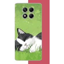 Aksesuarist Redmi Note 14 Pro Plus Uyumlu Uyuyan Kedi Baskılı Silikon Kılıf