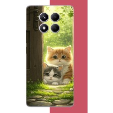 Aksesuarist Redmi Note 14 Pro Plus Uyumlu Kapıdaki Kediler Baskılı Silikon Kılıf