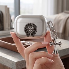 Caseonn Apple Airpods 4.nesil/anc Kılıf Chrome Hearts Metalik Görünümlü Gotik Haç Figürlü Gümüş