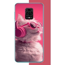 Aksesuarist Redmi Note 9 Pro-9s Uyumlu Pembe Gözlüklü Kedi Baskılı Silikon Kılıf