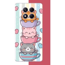 Aksesuarist Redmi Note 14 Pro Plus Uyumlu Kawaii Fincandaki Kediler Baskılı Silikon Kılıf