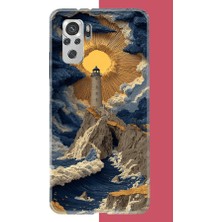 Aksesuarist Redmi Note 10 / 10S Uyumlu Mavi Bulutlu Deniz Feneri Baskılı Silikon Kılıf