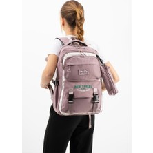 Baginn Ventis Unisex Kalemlikli Okul Çantası Lise Ortaokul 2'li Set Sırt Çantası 43*30 cm Çok Cepli Vnt7-A