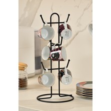 Edora Home Siyah 6 Bölmeli Bardak Askılığı Kupa Fincan Düzenleyici Tezgah Üstü Paslanmaz Metal