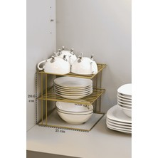 Edora Home Mat Gold 3 Katlı Dolap İçi Tabaklık Bardaklık Mutfak Düzenleyici Raf Paslanmaz Metal