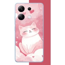Aksesuarist Redmi Note 13 4g Uyumlu Pembe Kedi Baskılı Silikon Kılıf