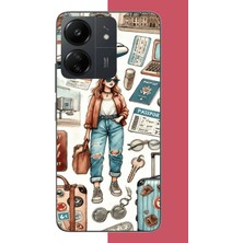 Aksesuarist Redmi 13C Uyumlu Vintage-Travel Baskılı Silikon Kılıf
