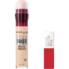 Die Grup Maybelline New York Instant Anti Age Eraser Kapatıcı 00 Ivory & Mini Super Stay Matte Ink Likit Mat Ruj 20 Pioneer Makyaj Seti