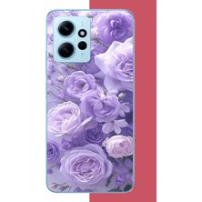 Aksesuarist Redmi Note 12 4g Uyumlu Mor Çiçek Baskılı Silikon Kılıf