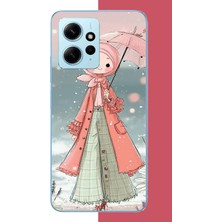 Aksesuarist Redmi Note 12 4g Uyumlu Pembe Şemsiyeli Kız Baskılı Silikon Kılıf