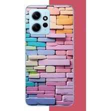 Aksesuarist Redmi Note 12 4g Uyumlu Renkli Tuğla Baskılı Silikon Kılıf