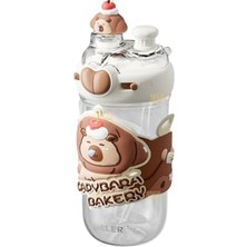 Die Grup Diller 580ML Sevimli Hayvanlar Süslü Pipetli/pipetsiz Boyun Askılı Tritan Çocuk Matarası (Kahverengi Capybara)