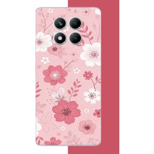 Aksesuarist Redmi Note 14 Pro 5g Uyumlu Pembe Beyaz Çiçek Baskılı Silikon Kılıf