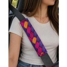 Die Grup Dijital Baskılı Emniyet Kemeri Pedi, 26 Cm, Yumuşak Süngerli, Mor ve Pembe Örgü Desenli, Universal, 2 Adet