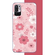 Aksesuarist Redmi Note 10 5g Uyumlu Pembe Beyaz Çiçek Baskılı Silikon Kılıf