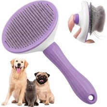 Die Grup Mor Basmalı Kedi ve Köpek Tarağı – Otomatik Temizlenen Pet Fırçası – Paslanmaz Çelik Iğneli – Ergonomik Saplı – Tüy Toplama ve Bakım Için Pratik Tarak