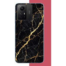 Aksesuarist Redmi Note 12S Uyumlu Altın Diyagonal Baskılı Silikon Kılıf