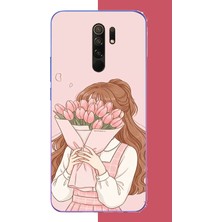 Aksesuarist Redmi 9 Uyumlu Lale Buketli Kız Baskılı Silikon Kılıf