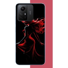 Aksesuarist Redmi Note 12S Uyumlu Kırmızı Elbiseli Kadın Baskılı Silikon Kılıf