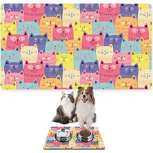 Die Grup Monnhein  ve Su Evcil Hayvan Beslenme Matı, Kolay Temizlenen Emici Su Geçirmez Kumaş, Küçük Orta Boy ve Büyük Kedi ve Köpekler Için Dayanıklı Köpek Kedi Paspas (40X60, Renkli Sevimli Kediler)