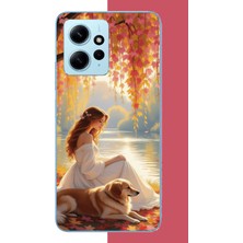Aksesuarist Redmi Note 12 4g Uyumlu Kadın ve Köpek Baskılı Silikon Kılıf
