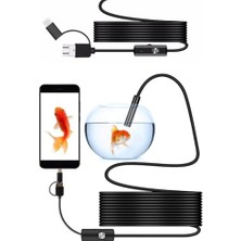 Die Grup 3-In-1 Endoskop Kamera, USB ve Android, Type-C Bağlantılı, 6 LED Işıklı, Kıvırlabilen Sert Kablo,su Geçirmez,yılan Kamera, Borescope (10 Metre)