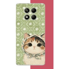 Aksesuarist Redmi Note 14 Pro 5g Uyumlu Yeşil Fularlı Kedi Baskılı Silikon Kılıf