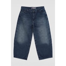 Markapia Kadın %100 Pamuk Barrel Fit Mavi Jean Pantolon