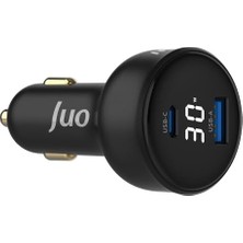Die Grup Juo 30W LED Ekranlı Type-C + Usb-A Araç Şarj Aleti iPhone & Android & Tablet Araç Içi Şarj Cihazı