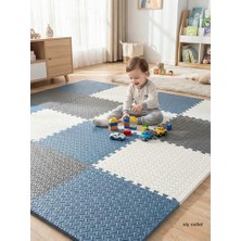 Die Grup 6 Parça 50X50 Puzzle Mat - 100X150 cm Kurulumlu Oyun Spor Matı Puzzle Halı Tatami 13M (Beyaz-Lacivert-Siyah)