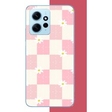 Aksesuarist Redmi Note 12 4g Uyumlu Papatyalı Grid Baskılı Silikon Kılıf