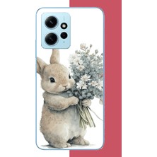 Aksesuarist Redmi Note 12 4g Uyumlu Çiçek Tutan Tavşan.jpeg Baskılı Silikon Kılıf