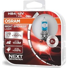 Die Grup Osram Night Breaker Laser Hb4 Ampul 9006NL -%150 Daha Fazla Işık