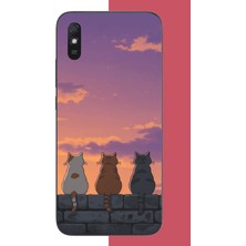 Aksesuarist Redmi 9A Uyumlu Duvardaki Kediler Baskılı Silikon Kılıf