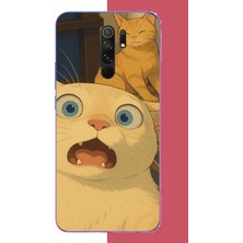 Aksesuarist Redmi 9 Uyumlu Şaşkın Kedi Baskılı Silikon Kılıf