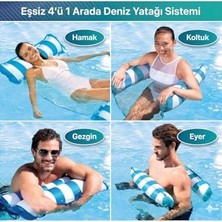 Die Grup Maytoys Hava Yastıklı Fileli Şişme Havuz Koltuğu 4'ü 1 Arada Deniz ve Havuz Yatağı Mavi