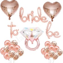 Die Grup Patladı Gitti Bride To Be El Yazısı, Tek Taş Yüzük ve Kalp Folyo Balonlu Rose Gold Set