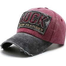 Die Grup Rock Eskitme Trucker Şapka Unisex Metal Tokalı Ayarlanabilir Vintage Kırmızı Siyah
