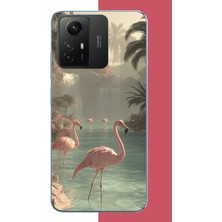 Aksesuarist Redmi Note 12S Uyumlu Akarsudaki Flamingo Baskılı Silikon Kılıf