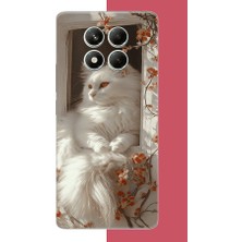 Aksesuarist Redmi Note 14 Pro 5g Uyumlu Penceredeki Beyaz Kedi Baskılı Silikon Kılıf