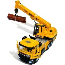 Die Grup Oyuncak Sesli ve Işıklı Metal 1:28 Ölçek Çek Bırak Inşaat Araçları Kapıları Açılabilen Die Cast Model Iş Makinaları (Vinç-1)
