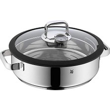 Die Grup Wmf Vitalis Aroma Buharlı Pişirme Tenceresi, 28 Cm, 5 L, Cam Kapaklı, Silikon Kenarlı, Pişirme Termometresi ve Buharlı Pişirme Tepsili, Cromargan® Yüksek Kaliteli Paslanmaz Çelik, Fırına Uygun