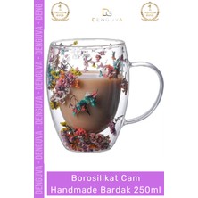 #borosilikatbardak Çift Camlı Kurutulmuş Çiçekli Borosilikat Isıya Dayanıklı Cam Handmade Kulplu Bardak 250ML