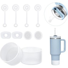Die Grup Bardak Aksesuarları 6 Parça Set, 2 Hasır Kapak Kapağı, 2 Kare Dökülme Durdurucu ve 2 Yuvarlak Sızıntı Durdurucu,  Cup Için 2 Adet Silikon Bot 40 Oz, 30 Oz ve 20 Oz Bardak (Beyaz)