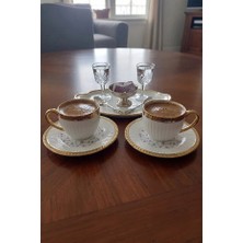 iselahome Florry Altın Yaldızlı Kabartmalı Porselen Türk Kahvesi Fincan Takımı 2’li 90 cc