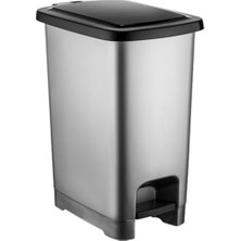 Die Grup Iç Kovalı Slim Pedallı Modern Çöp Kovası, Paslanmaz Çelik Görünümlü, 40 Litre